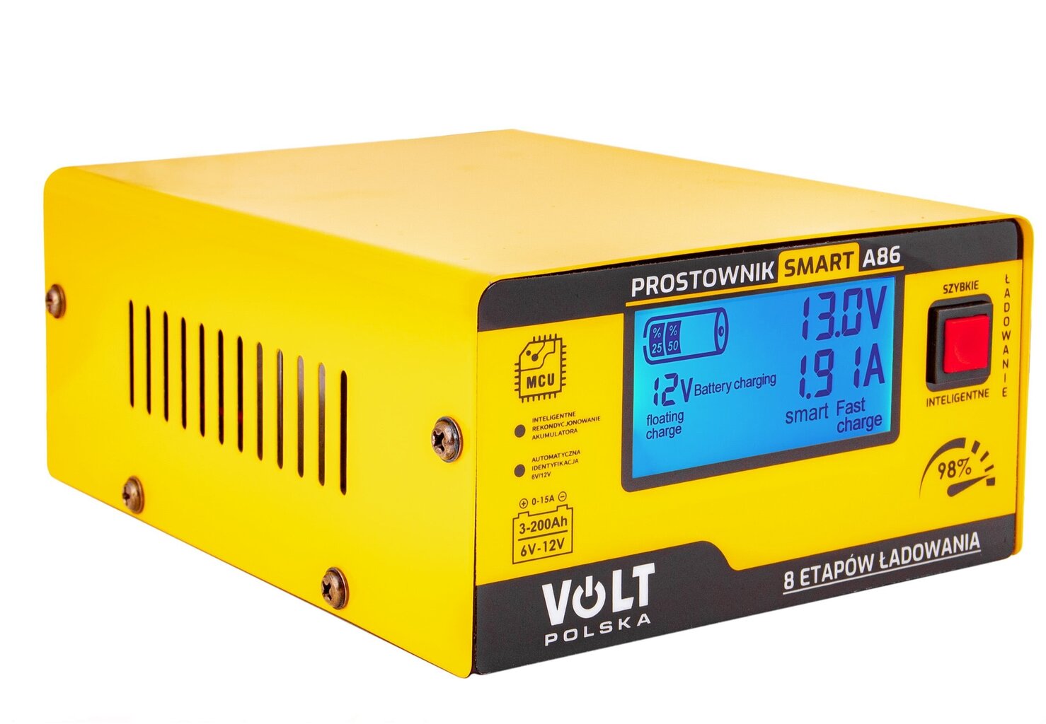Universāls mikroprocesora akumulatoru lādētājs Volt Polska LCD 6/12V 15A SMART A86 cena un informācija | Akumulatoru lādētāji | 220.lv