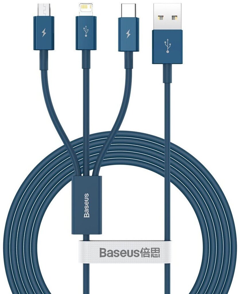 Baseus 3in1 Superior USB kabelis uz mikro USB / USB-C / Lightning 3,5 A, 1,2 m cena un informācija | Savienotājkabeļi | 220.lv