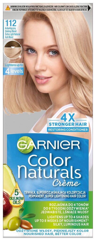 Ilgnoturīga matu krāsa Garnier Color Naturals, 112 Extra Light Natural Ash Blond cena un informācija | Matu krāsas | 220.lv