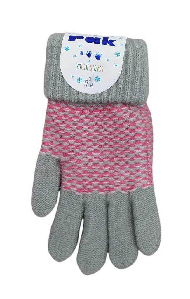 Pirkstaini cimdi ar vilnu Rak R-074, pelēki, rozā cena un informācija | Ziemas apģērbs bērniem | 220.lv