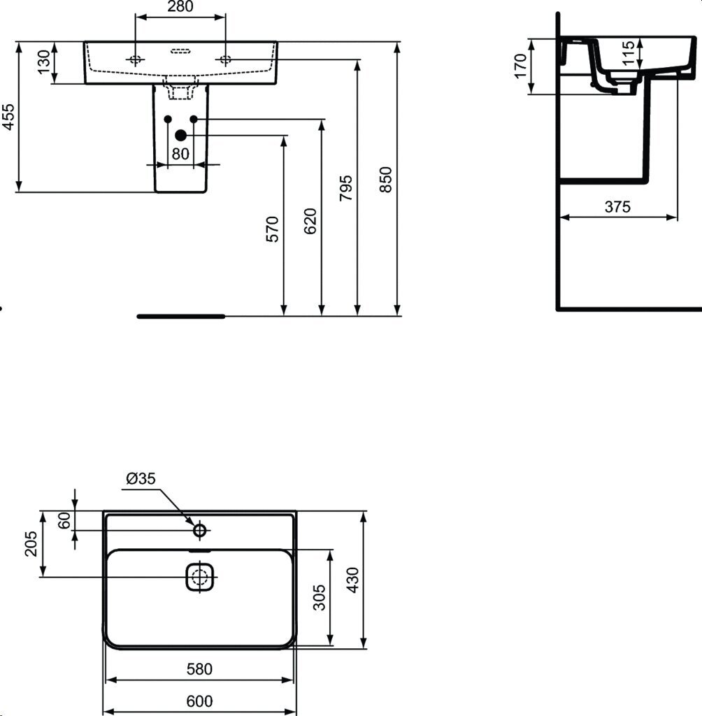 Keramikas izlietne taisnstūra formas Ideal Standard Strada II piekarināma, 60x43 cm T300001, balta цена и информация | Izlietnes | 220.lv