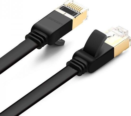 Ugreen NW106 RJ45 tīkla kabelis, plakans, 7. kat., STP, 1.5 m, melns cena un informācija | Kabeļi un vadi | 220.lv