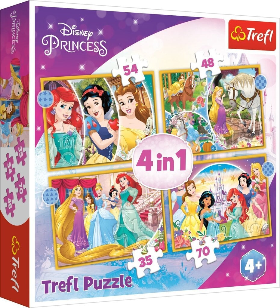 4 puzļu komplekts „Princeses“ Trefl цена и информация | Puzles, 3D puzles | 220.lv