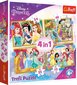 4 puzļu komplekts „Princeses“ Trefl cena un informācija | Puzles, 3D puzles | 220.lv
