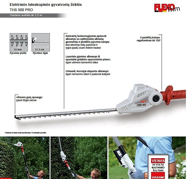 Elektriskās dzīvžoga šķēres Flexo Trim THS 500 Pro cena un informācija | Dzīvžogu un zāles šķēres | 220.lv