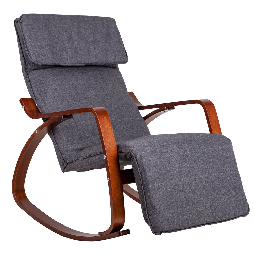 Šūpuļkrēsls ar regulējamu kāju balstu un koka roku balstiem цена и информация | Atpūtas krēsli | 220.lv
