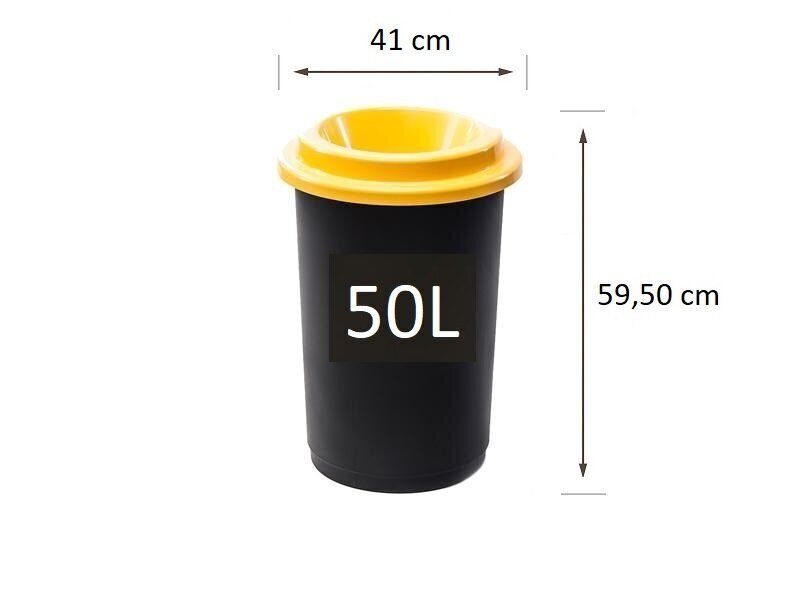 Atkritumu urna, melna ar atvērtu dzeltenu vāku, 50 l cena un informācija | Miskastes | 220.lv