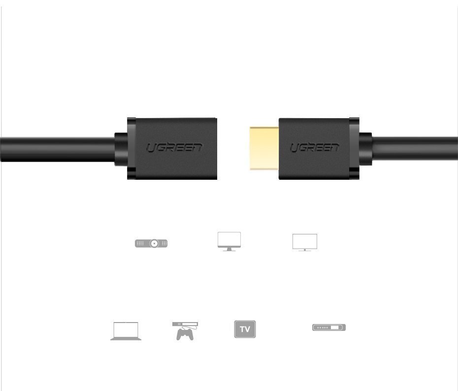 Ugreen HD107 HDMI kabelis FullHD, 3D, 2 m, melns cena un informācija | Kabeļi un vadi | 220.lv