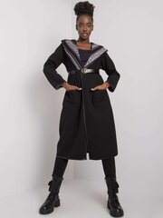 Sieviešu melns mētelis ar kapuci. Black ONE cena un informācija | Sieviešu mēteļi | 220.lv