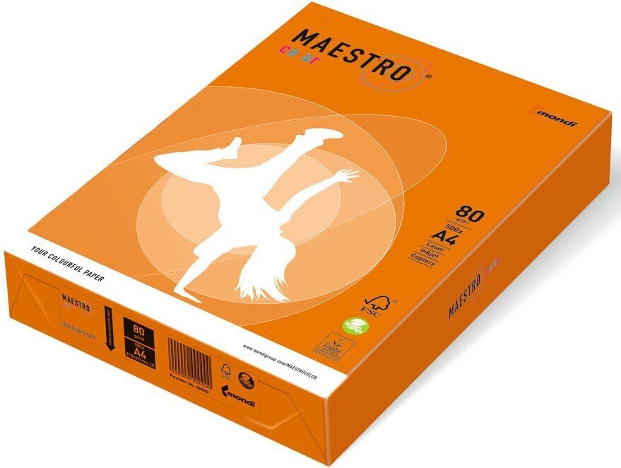 Krāsainais papīrs MAESTRO COLOR, 80 g/m2, A4, 500 lapas, oranžs (Orange) цена и информация | Burtnīcas un papīra preces | 220.lv
