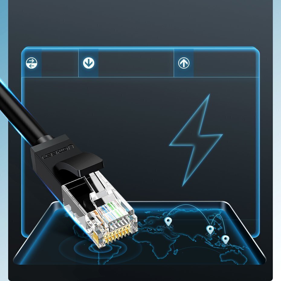 Tīkla kabelis Ugreen NW102 RJ45, Cat.6, UTP, 10 m, melns cena un informācija | Kabeļi un vadi | 220.lv