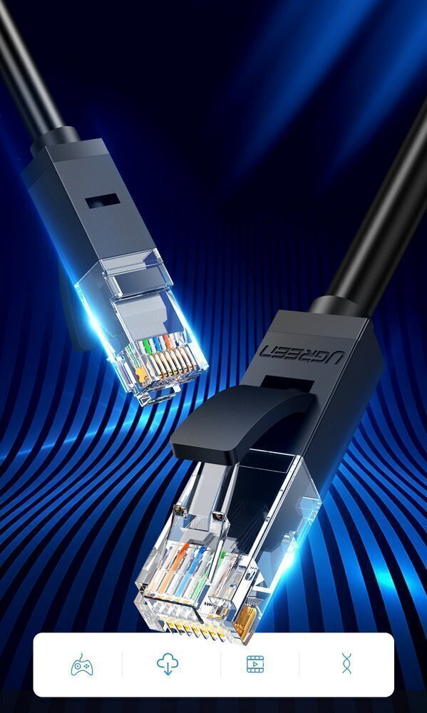 Tīkla kabelis Ugreen NW102 RJ45, Cat.6, UTP, 10 m, melns cena un informācija | Kabeļi un vadi | 220.lv