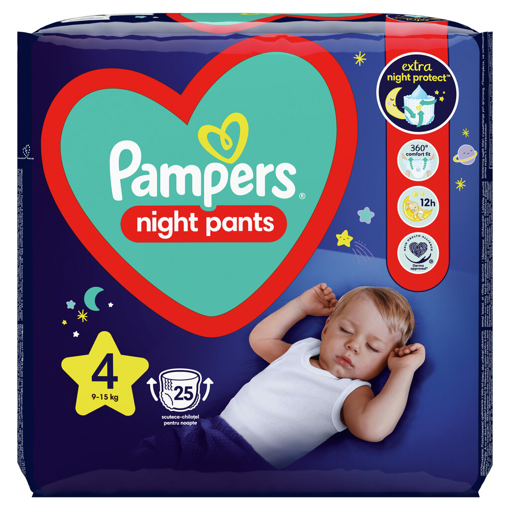 Autiņbiksītes-biksītes Pampers Night Pants VP S4 25 gab. cena un informācija | Autiņbiksītes | 220.lv