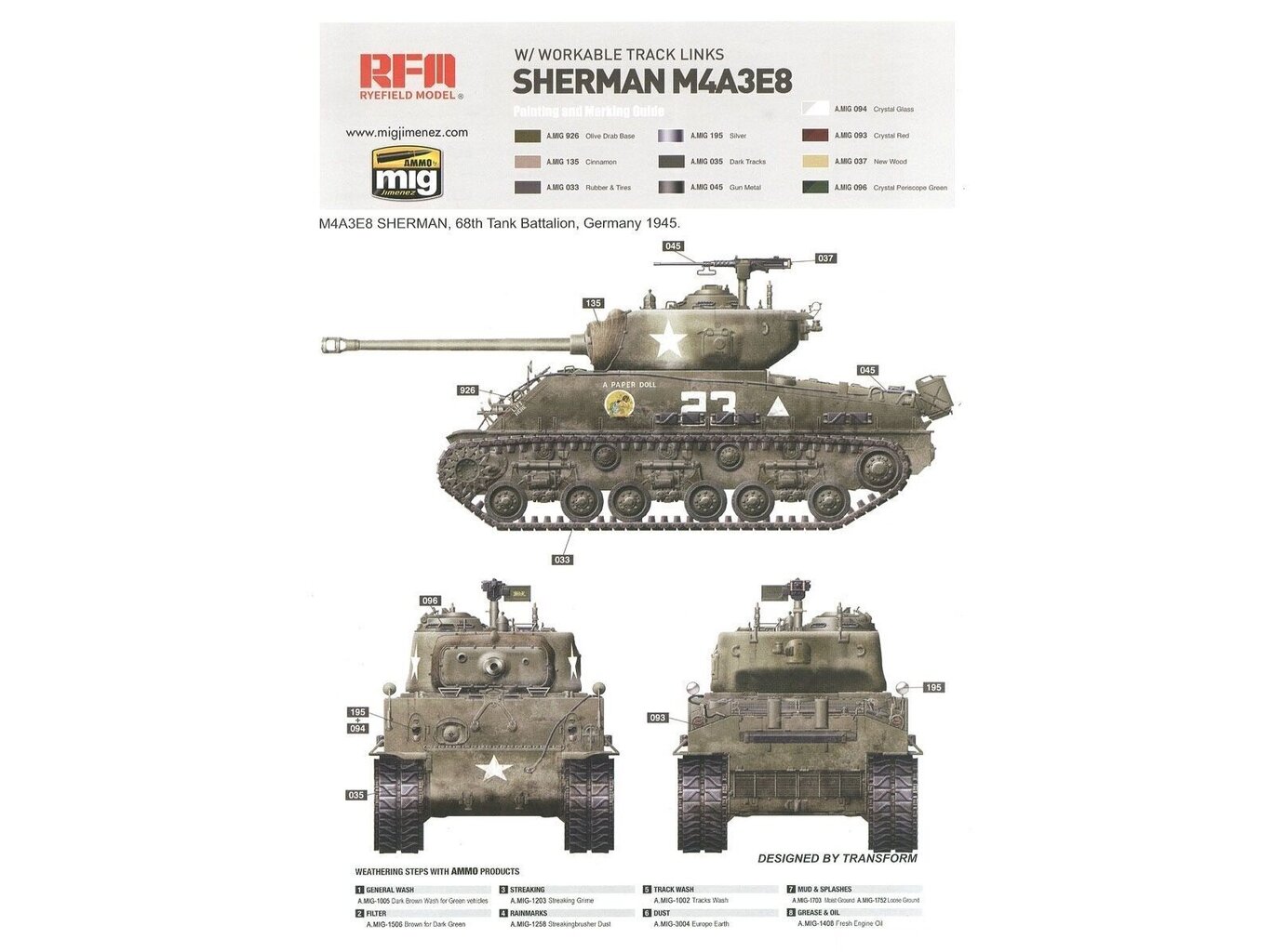 Rye Field Model - M4A3E8 Sherman w/Workable Track Links, 1/35, RFM-5028 cena un informācija | Konstruktori | 220.lv