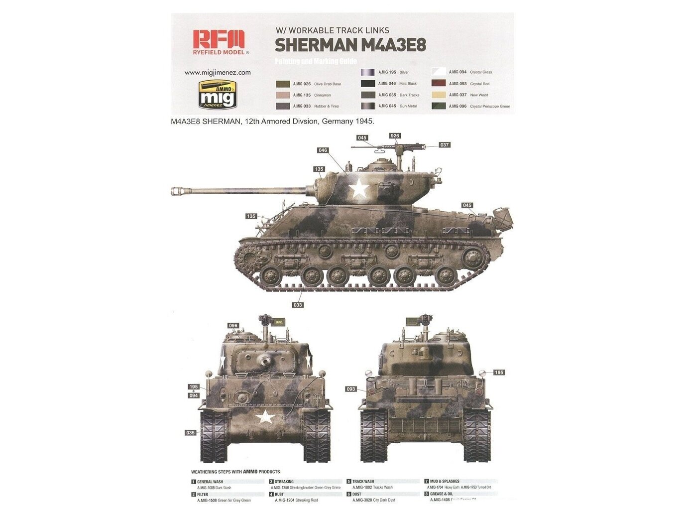 Rye Field Model - M4A3E8 Sherman w/Workable Track Links, 1/35, RFM-5028 cena un informācija | Konstruktori | 220.lv