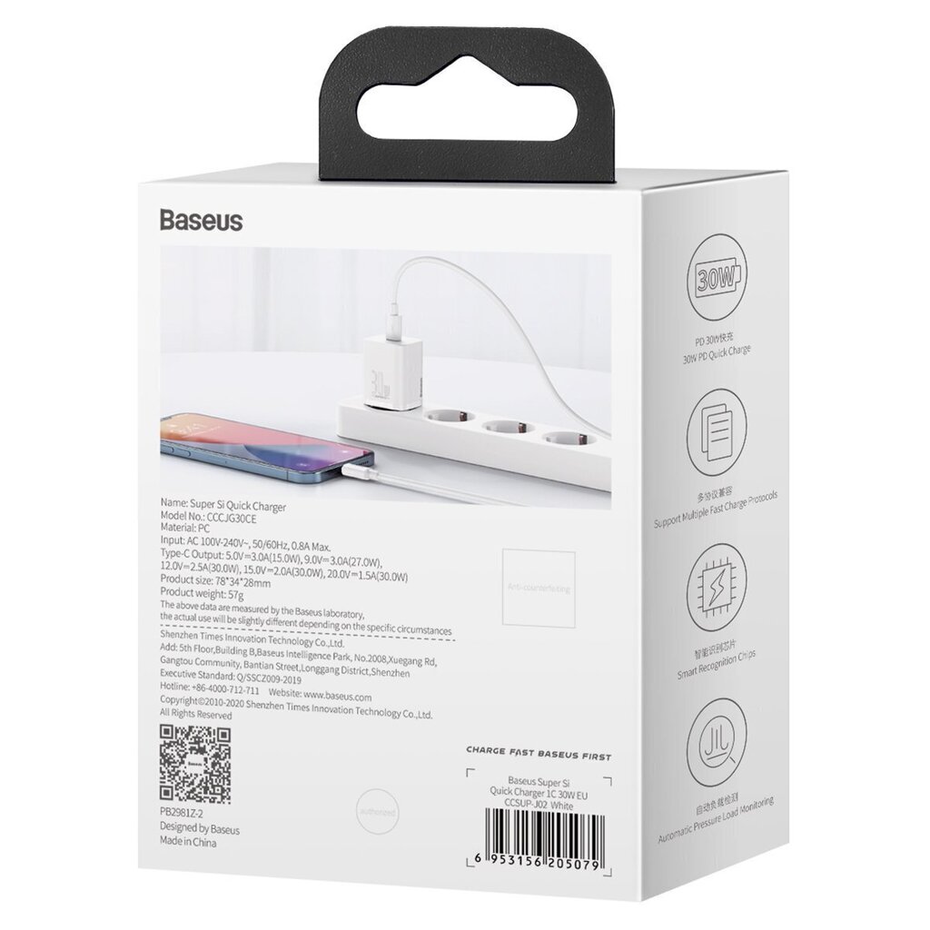 Baseus Super Si Quick Charger 1C 30W (white) cena un informācija | Lādētāji un adapteri | 220.lv