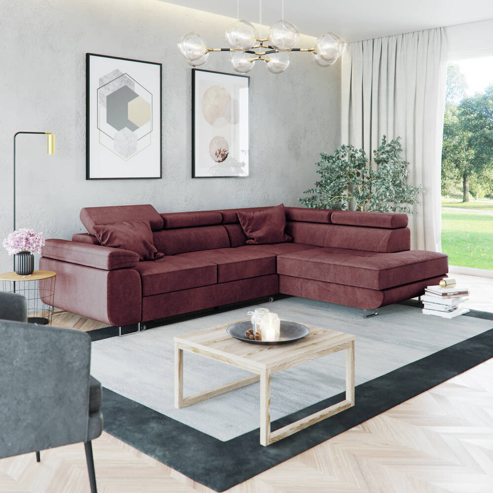 Stūra dīvāns Selsey Stevil, sarkans cena un informācija | Stūra dīvāni | 220.lv