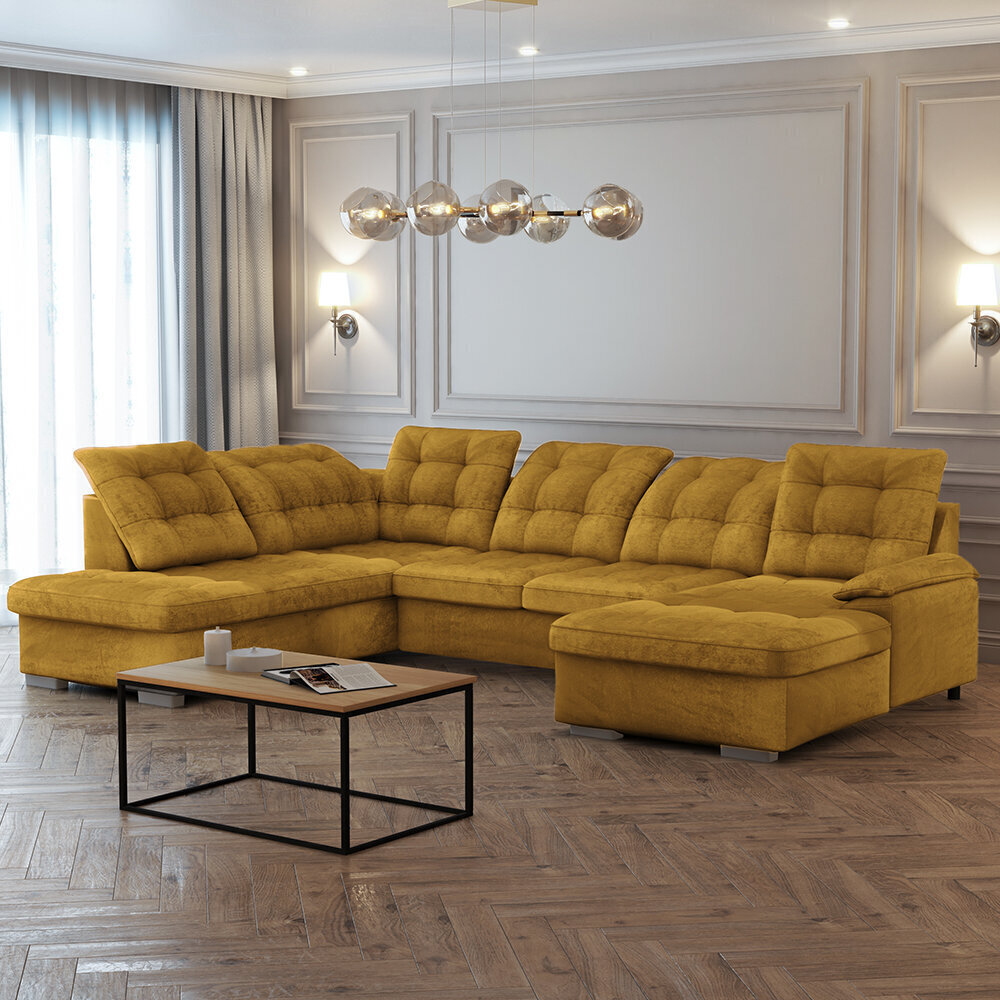 Stūra dīvāns Selsey Jamaal U, dzeltens cena un informācija | Stūra dīvāni | 220.lv