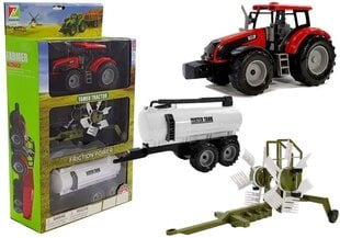 Трактор с прицепом, граблями и красной цистерной цена и информация | Игрушки для мальчиков | 220.lv