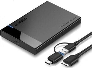 Ārējā diska korpuss Ugreen US221 SATA, HDD 2,5", USB 3.0 + USB-C, micro USB 3.0 cena un informācija | Cieto disku somas un apvalki | 220.lv