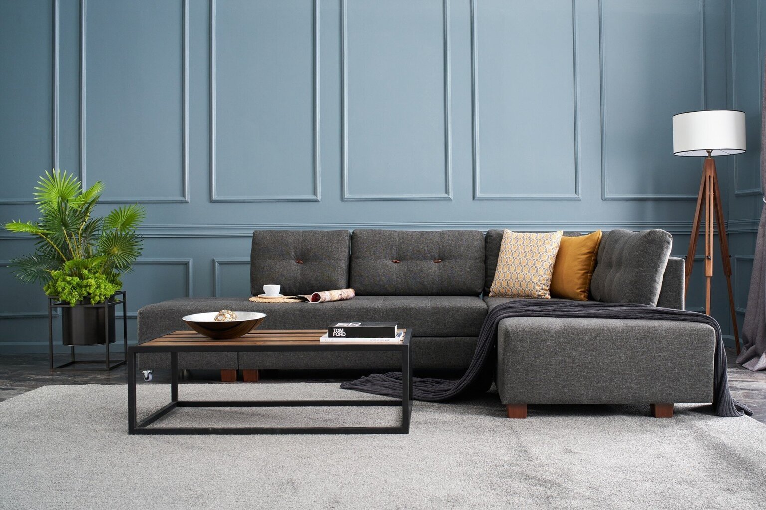 Stūra dīvāns Kalune Design Manama, labās puses, pelēks cena un informācija | Stūra dīvāni | 220.lv