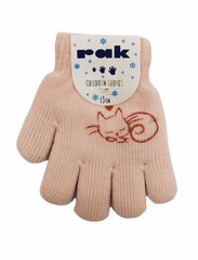 Утепленные перчатки для девочек Rak R-012A DB Кошка, розовые цена и информация | Зимняя одежда для детей | 220.lv