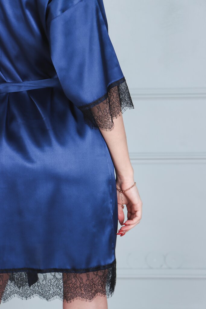 Sieviešu zīda halāts ar mežģīnēm, zils cena un informācija | Sieviešu halāti | 220.lv