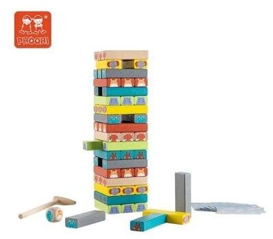 Koka klucīši "Phoohi" "Dzīvnieku tornis, 54 gab. cena un informācija | Rotaļlietas zīdaiņiem | 220.lv