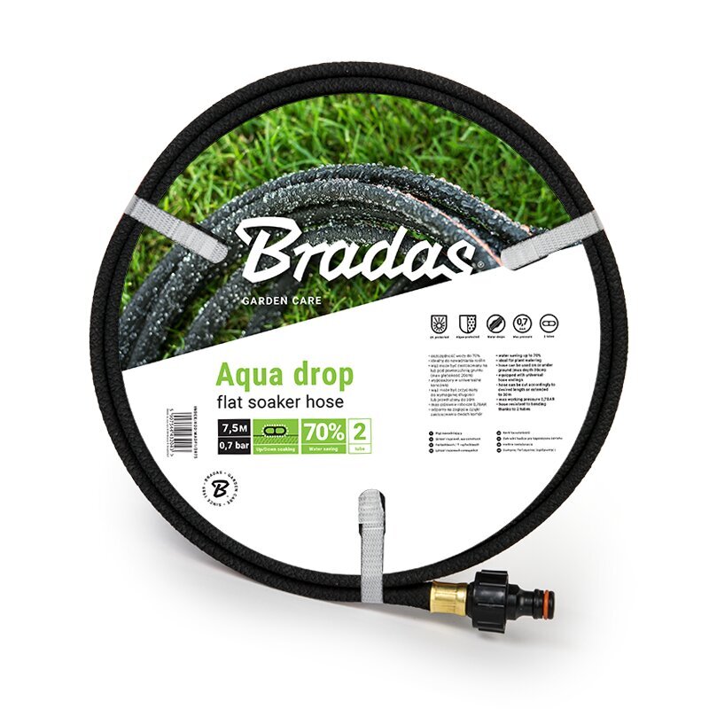 Mikroporaina šļūtene Bradas Aqua-Drop FLAT 1/2" 7,5m cena un informācija | Laistīšanas sistēmas | 220.lv