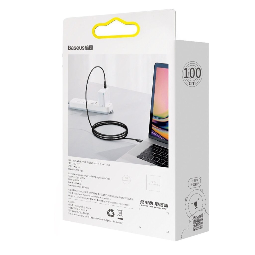 Baseus Superior Series Cable USB-C to USB-C, 100W, 1m (black) цена и информация | Savienotājkabeļi | 220.lv