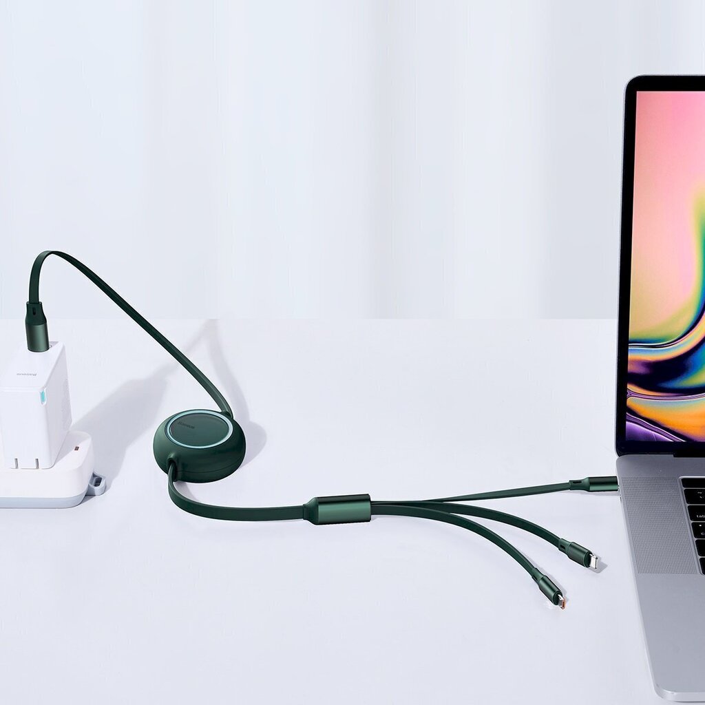 USB cable 3in1 Baseus Bright Mirror, USB to micro USB / USB-C / Lightning, 100W, 1.2m (green) cena un informācija | Savienotājkabeļi | 220.lv