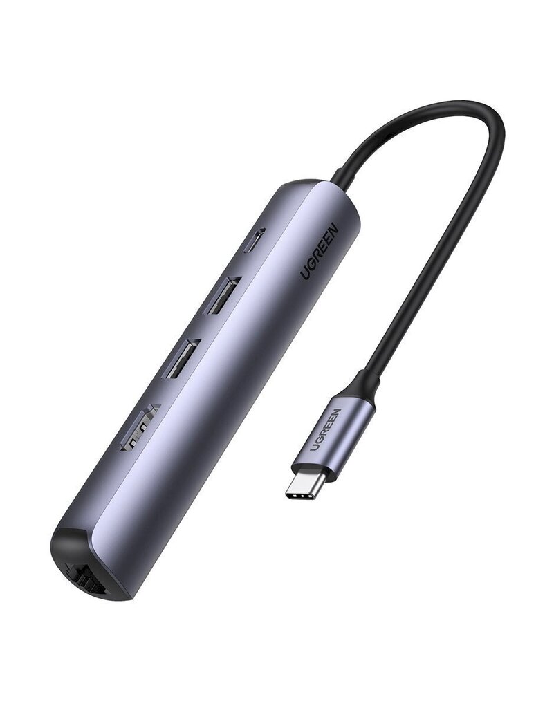 5-in-1 Adapter UGREEN CM418 USB-C to 2x USB 3.0, HDMI, RJ45, USB-C (Grey) cena un informācija | Adapteri un USB centrmezgli | 220.lv