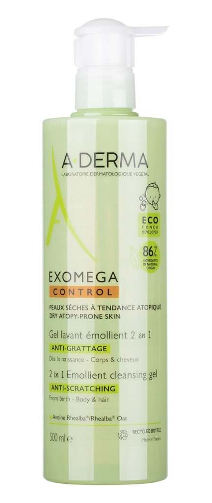 Dušas želeja A-Derma Exomega Control 2in1 500 ml cena un informācija | Dušas želejas, eļļas | 220.lv