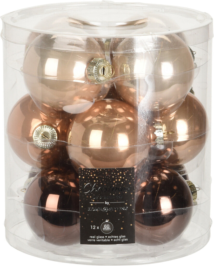 Stikla Ziemassvētku eglītes rotājumu komplekts, 6 cm, 12 gab, dzintara krāsas цена и информация | Eglīšu rotājumi | 220.lv