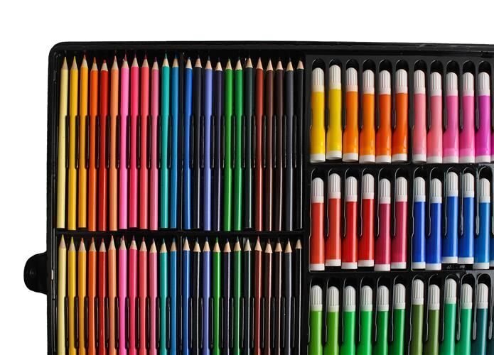 Krāsošanas komplekts bērniem 258 gab. Krīti, akvareļi, pasteļi, flomāsteri, otas, dzēšgumijas, pildspalvas praktiskā papīrā 8643 cena un informācija | Modelēšanas un zīmēšanas piederumi | 220.lv