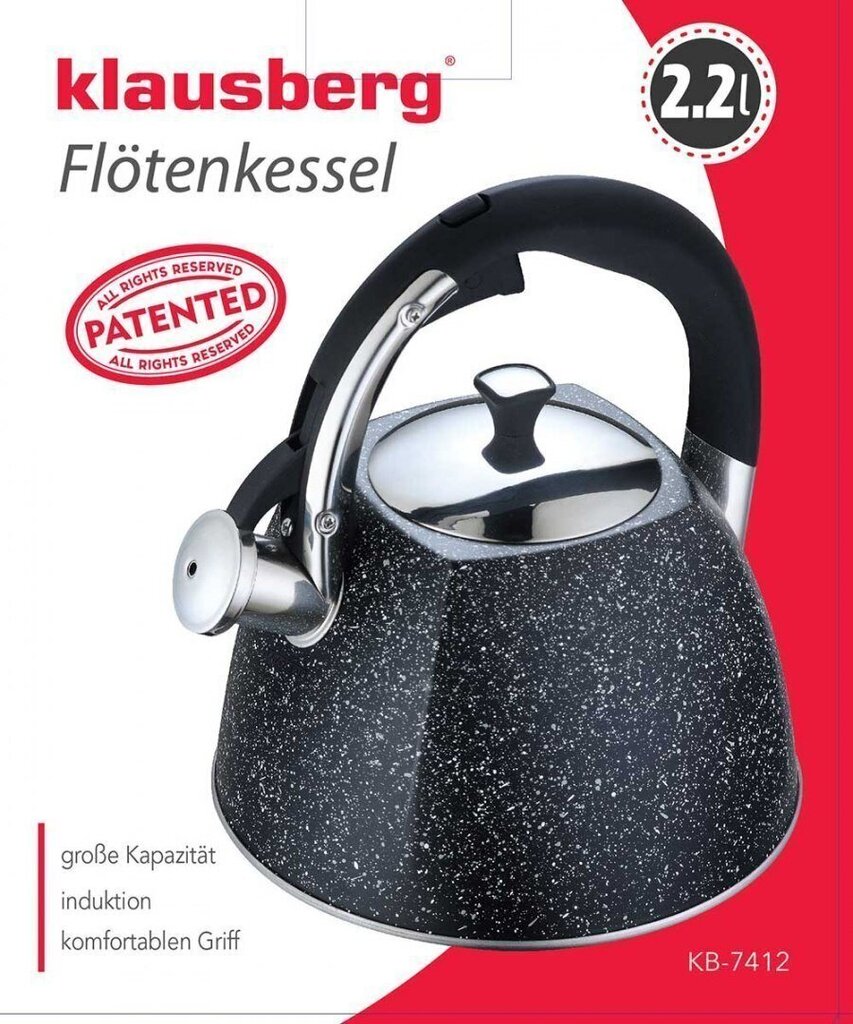 Tējkanna ar svilpi KLAUSBERG 2,2L KB-7412 цена и информация | Kafijas kannas, tējkannas | 220.lv