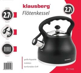 Tējkanna ar svilpi KLAUSBERG 2,7L KB-7448 cena un informācija | Kafijas kannas, tējkannas | 220.lv