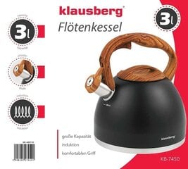 Tējkanna ar svilpi KLAUSBERG 3L KB-7450 cena un informācija | Kafijas kannas, tējkannas | 220.lv