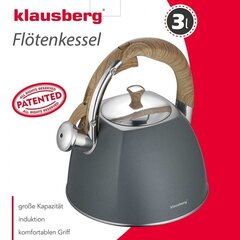 Tējkanna ar svilpes KLAUSBERG 3L KB-7501 цена и информация | Чайники, кофейники | 220.lv