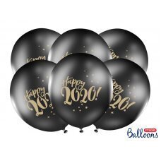 Baloni 30 cm, laimīgs 2020 !, Melns pastelis (1 gab. / 6 gab.) cena un informācija | Baloni | 220.lv