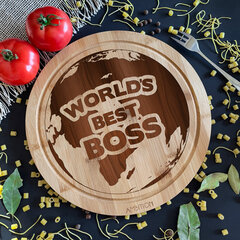 Круглая бамбуковая разделочная доска «World's best boss» цена и информация | Другие оригинальные подарки | 220.lv