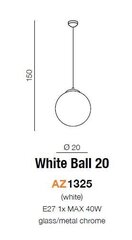 Azzardo gaismeklis White Ball 20 AZ1325 cena un informācija | Piekaramās lampas | 220.lv