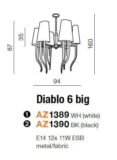 Azzardo gaismeklis Diablo 6 Big AZ1389 cena un informācija | Piekaramās lampas | 220.lv