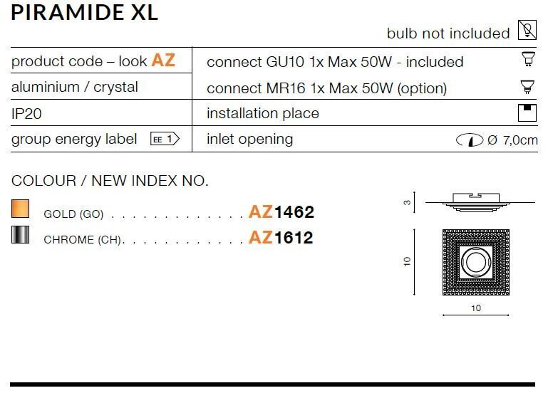 Azzardo iegremdējamais gaismeklis AZ1612 Piramide XL cena un informācija | Iebūvējamās lampas, LED paneļi | 220.lv