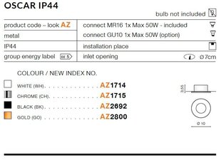 Azzardo встраиваемый светильник AZ1714 Oscar цена и информация | Монтируемые светильники, светодиодные панели | 220.lv