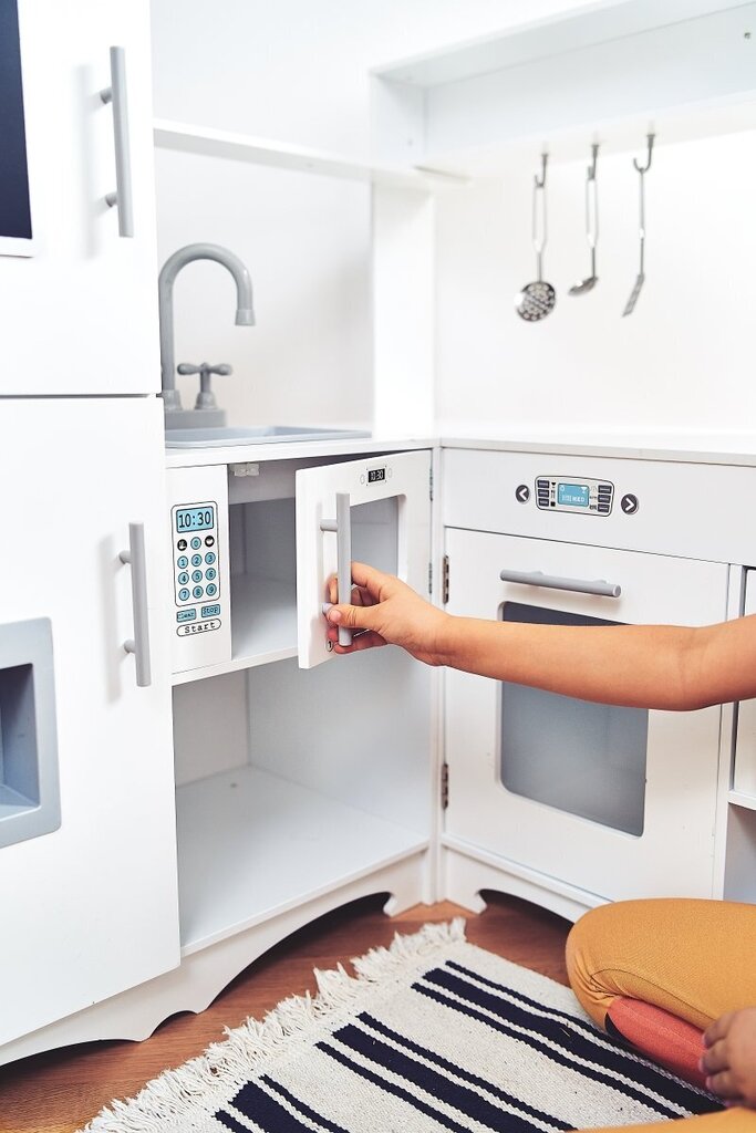 Koka stūra virtuve XXXL ar ledusskapi, cepeškrāsni, veļas mašīnu, priekšautu un piederumiem cena un informācija | Rotaļlietas meitenēm | 220.lv