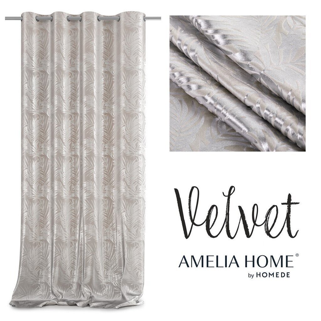 AmeliaHome aizkars Velvet Silver Leaves цена и информация | Aizkari | 220.lv