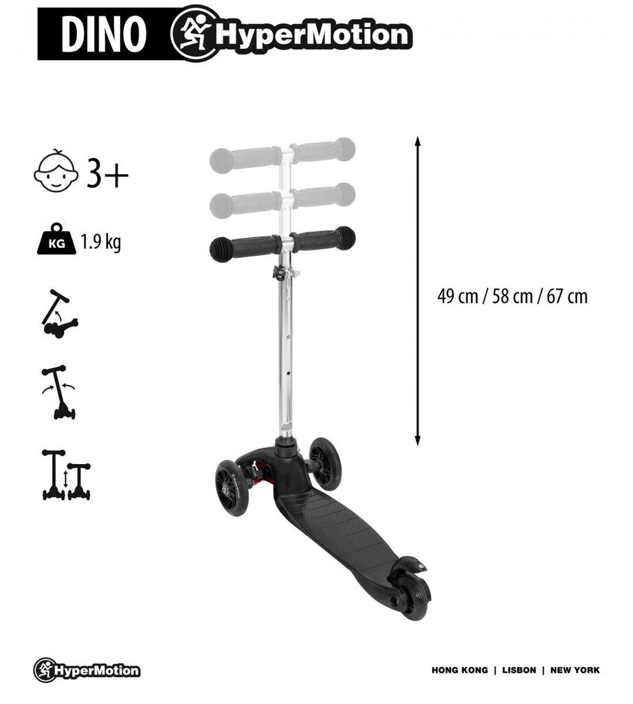 Trīsriteņu līdzsvara skrejritenis DINO 3-5 gadi - melns + LED riteņi cena un informācija | Skrejriteņi | 220.lv