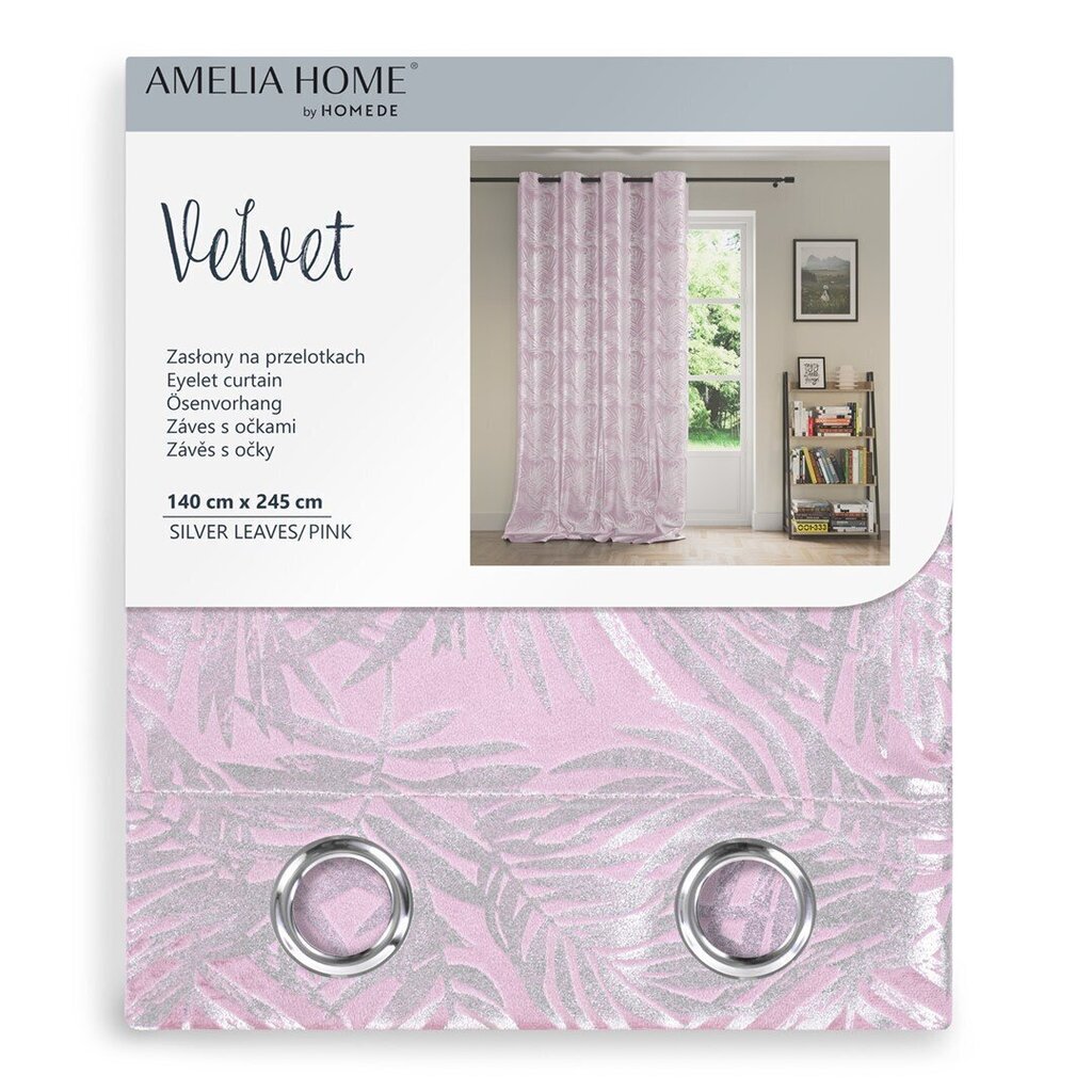 AmeliaHome aizkars Velvet Silver Leaves cena un informācija | Aizkari | 220.lv