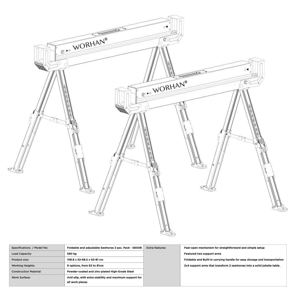 Estakādes Sawhorse S600B cena un informācija | Zāģi, ripzāģi | 220.lv